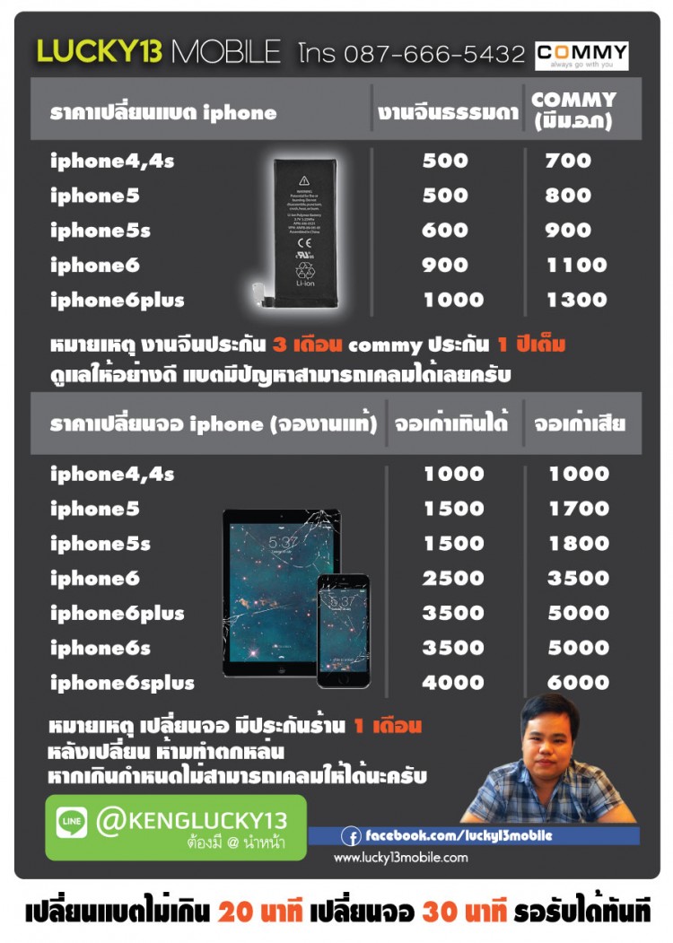 ราคาซ่อมจอ ราคาเปลี่ยนแบต